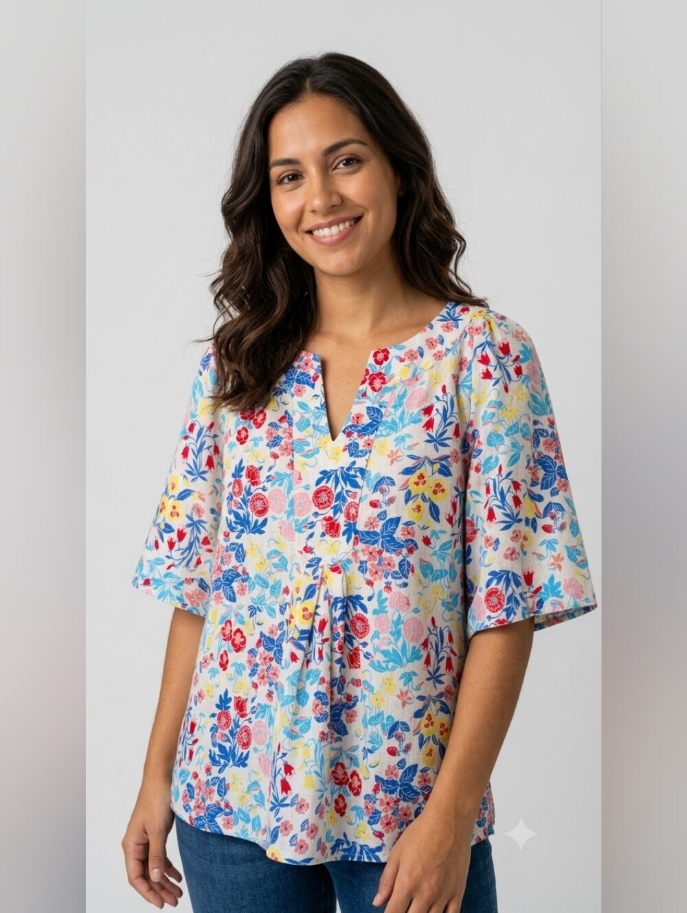 Charter Club Womens Sz L Casual Boho Chic Fluid Sleeve Angel Blouse Floral Print